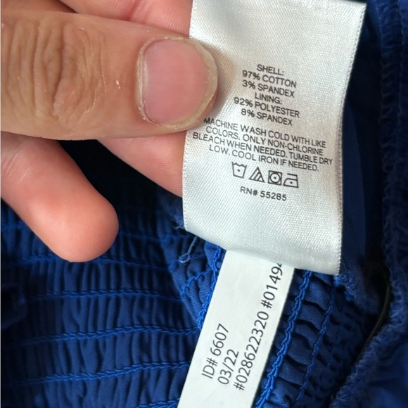 Express Blue Puff Sleeve Peplum Blouse Smocked Ruffle Hem Draped Front Top large - Picture 7 of 13